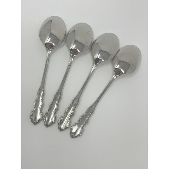 Oneida Shelley Cube USA Stainless Place Dinner Soup Spoons 6 5/8” Set Of 4 - Picture 5 of 6